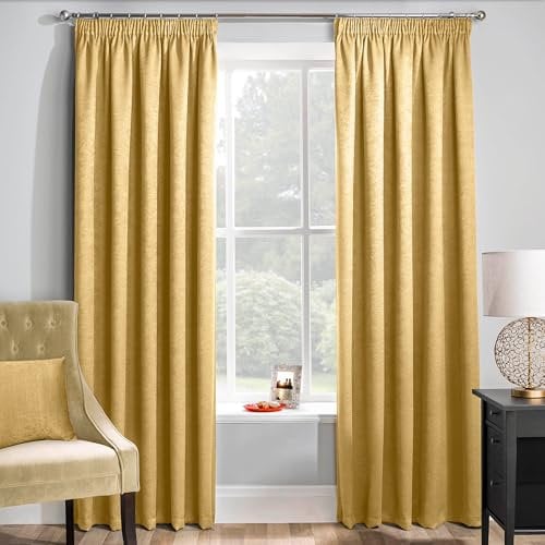 Enhanced Living Matrix Yellow/Ochre Curtains for Living Room - 90x90 inch (229x229 cm) - Tape Top Noise Reducing Thermal Curtains for Bedroom - 2 x Curtain Panels