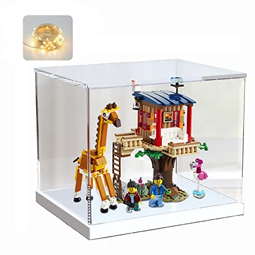 Vitrine Acrylique pour Collection pour Lego 10309 21265 75328 76428 Helmet Figurine, Épaissie Boite Transparente Cube Vitrines et Rangements avec Lumière, Blanc Intérieur 20x20x20cm