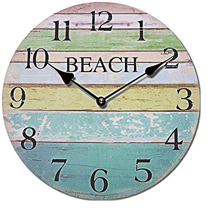 Cepewa Wanduhr XL Beach Nostalgie Ø 45cm Uhr Retro Shabby chic im Holzdesign Plankenoptik (1 x XL Wanduhr Beach)