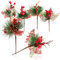 com-four® 6X Deko-Zweig, dekorative Blumenzweige zum Aufhängen, Dekozweige als Bastelbedarf, verschönert Geschenke und Potpourris (6 Stück - rot kariert)