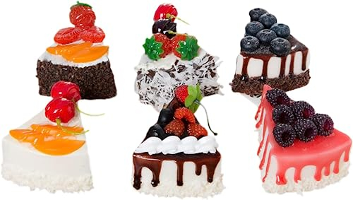 BestAlice Lot de 6 faux gâteaux pour présentation, gâteau artificiel, tranche de fruits, faux aliments, boulangerie, décoration de fête