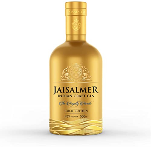 Jaisalmer Indian Craft Gin Gold Edition 500ml 43% Vol – Zitrus Gin I 18 Handverlesene Botanicals I Einzigartiger & Sanfter Luxus-Gin - Aromatischer