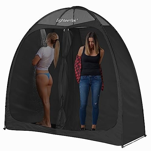 EighteenTek Camping Shower Tent, 2 Rooms with Doors, 83x43x80, Black, Portable, Windproof, Pop Up, UV Protection