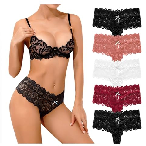 Zilams String Tanga Damen Sexy Spitze Dessous Niedrige Taille Unterhosen Damen Slips Mehrpack Hipster Unterwäsche Frauen Bikini Pantys