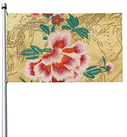 Vintage-Karte und Blumen-Gartenflaggen, 90 x 152 cm, lebendige Farben und lichtbeständiges Banner für dekorative Außenbereiche mit lebendigen Farben