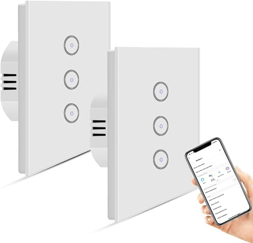 Smart Lichtschalter Alexa UseeLink 3Weg WiFi Touch Light Switch Intelligenter Glas Touchscreen-schalter Arbeitet mit Amazon Alexa and Google Home (3Gang-2pack)