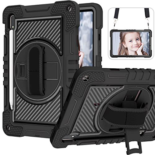 YOUULAR Custodia per tablet Samsung Galaxy Tab S8 S7 SM-T870 SM-X706N da 11, antiurto, con supporto girevole a 360° e cinturino da polso, colore nero