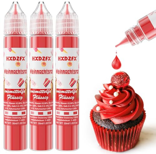 Lebensmittelfarbe - Lebensmittelfarbe Flüssig, Hochkonzentrierte Food Coloring, Flüssige Lebensmittel Farben für Backen, Tortendeko, Kekse, Macaron, Ostereier, Teig - 3 × 30ml (Weihnachtsrot)