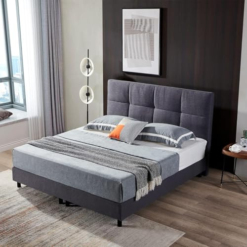 Z-hom Boxspringbett 213 – Bettgestell mit gestepptem Kopfteil – Polsterbett (Anthrazit, 140 x 200 cm) - ohne Matratze