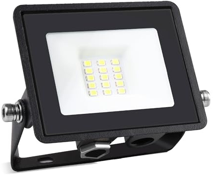 Bright Source LED Floodlight, IP65, 10W, 1010lm, 120° Beam Angle, 6500K Daylight White, Black, with Adjustable Tilt Mounting Bracket & 1m Lead Wire