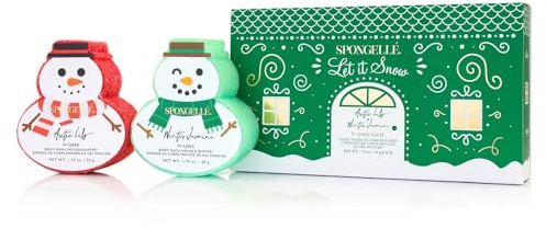Spongellé Snowpeople Gift Set Body Wash Infused Buffers, Let It Snow