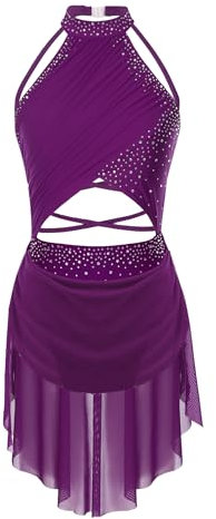 iiniim Donna Abito da Ballo Latino Americano Danza Vestito da Ballo Samba Rumba Jazz Salsa Tango ChaCha Abito da Spettacolo Dancewear Viola XXL