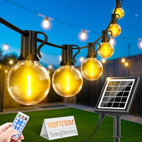 FGRYB Guirlande Lumineuse Exterieure Solaire LED - 30M Guirlande Solaire Exterieur Lumiere avec Télécommande 38 + 2 Ampoules 8 Modes IP44 Étanche pour Jardin Terrasse Balcon Mariage Décoration