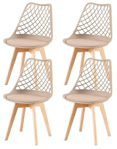 EGGREE 4er-Set Skandinavische AusgehöHlte Esszimmerstühle SGS GeprüFt, Set of 4 Gepolsterte HerausgehöHlt KüChenstüHle Retro BüRostüHle, Beine Aus Massiver Buche - Khaki