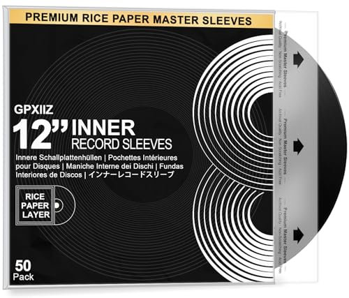 GPXIIZ Anti Static Inner Vinyl Record Sleeves 12 Inch | 50x Durable Clear HDPE Rice Paper Protective Album LP Sleeves | Acid-Free | Archival Grade 3 Layer Plastic Interior Disc Covers
