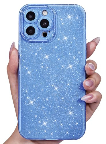 Svanove for iPhone 12 Pro Case Glitter, Sparkly Girly Cute Bling Sparkle Shiny Shimmer Bright Phone Case for Women Girls, Glittery Thin Slim Jelly Soft Silicone Rubber Gel Plastic Cover, Light Blue