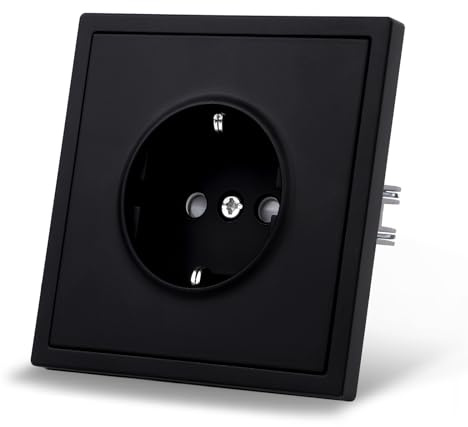 JIMEIDA Prise murale encastrée, noir mat, sensation peau lisse, avec borne enfichable, 16 A, 80 x 80 mm