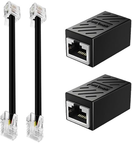 RJ11 to RJ45 Telephone Cables, 0.15m RJ45 Adapters, 2 Sets | 8P8C to 6P4C Ethernet Patch Phone to Ethernet Adapter