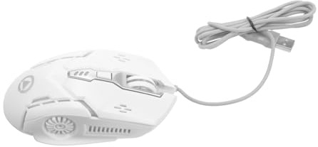 Veemoon Leise USB Arbeitsmaus für Laptop und Computer, 6 Tasten | Kunststoffgehäuse in Weiß, LED Hintergrundbeleuchtung, 1200 bis 3200 Dpi, Kabel 1, 42m