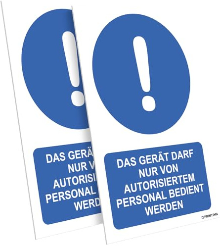 PRINTIMA 2x Schild – „Das Gerät darf nur von autorisiertem Personal bedient werden” 21x32 cm – PVC Hinweisschild Set mit Montageset für Schilder – Sicherheitskennzeichnung