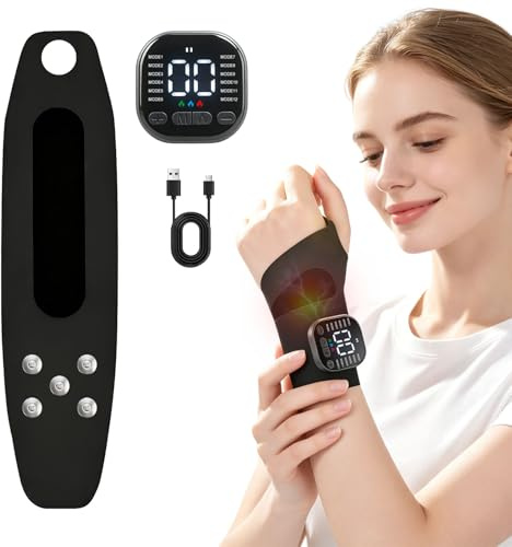 EMS Wrist Massager Handgelenk, Massagegerät Kabelloses Handmassagegerät mit Wärme, 6 Modi/15 Intensitäten, Handgelenk Bandagen für Entspannung