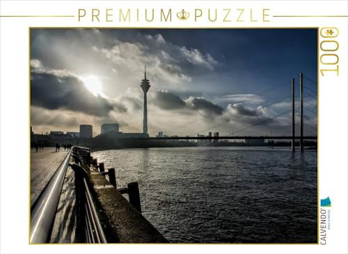 CALVENDO Puzzle Blick auf die Rheinkniebrücke und den Rheinturm | 1000 Teile Lege-Größe 64 x 48 cm Foto-Puzzle für glückliche Stunden