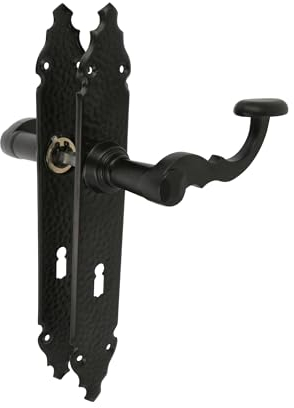 Amig - Ensemble de poignées Mod. 100PG | 280 x 44 mm | Poignée en Zamak avec plaque en acier | Finition noire | Inclut une rosace Gorja | Carré de 8 mm | Style Rustique Forgé à la Main