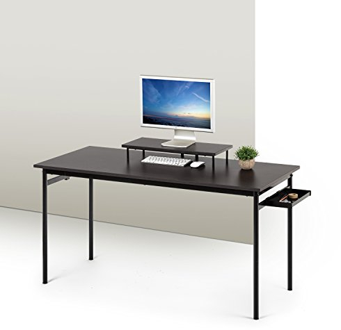 Zinus Tresa Desk 140x60x74 cm - Black Metal Desk with Storage and Monitor stand - Computer Desk - Espresso Brown