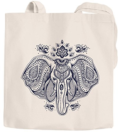Baumwolltasche Elefant Zentangle Mandala Jutebeutel Tragetasche Einkaufstasche Autiga® natur 2 lange Henkel