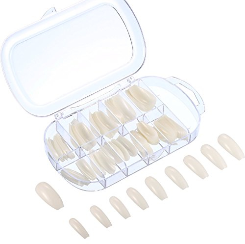 120 Pieces Acrylic Nail Tips Fake Coffin Nail Full Cover Ballerina Shape Nails 10 Sizes Women Artificial False Nail in Clear Box (Natural Color)