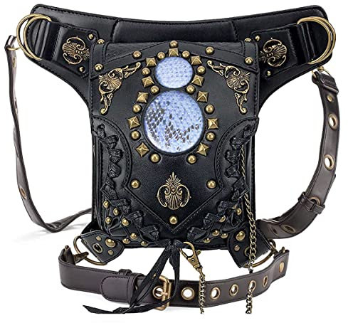 Gothic Gürteltasche Gürteltasche Leder Steampunk Tasche Seitentasche Reise Geldbörse Seite Geldbörse Punk Rock Kette Beintasche Crossbody Schulter Kuriertaschen Handtasche Hüftholster Tasche für