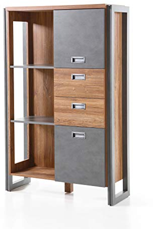 Newfurn Highboard Sideboard Industrial Kommode Standschrank Hochschrank II 90x140x 35 cm (BxHxT) II [Freddy.Three] in Eiche Stirling Dekor/Anthrazit Wohnzimmer Schlafzimmer Esszimmer