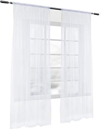 Laneetal Transparente Gardine mit Kräuselband, Fensterschal aus Voile, Fenstervorhang für Schlafzimmer Kinderzimmer Küche, Vorhang, Dekoschal, Weiß, 140x225 cm, 2 Stücke