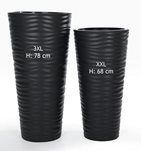 MELTOM Blumenkübel 3D Effekt Welle Slim Rund Einsatz Pflanzgefäß Set 2: XXL 3XL Anthrazit
