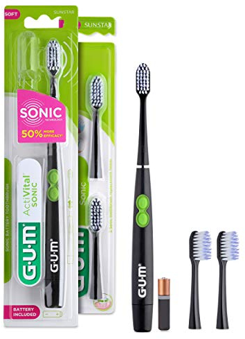 G.U.M ActiVital Sonic Schallzahnbürste mit 2x Ersatzbürstenköpfen (Schwarz)