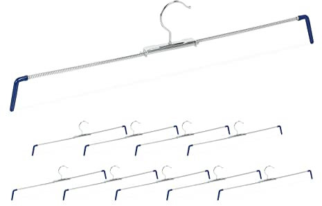 Relaxdays 40 x Hosenspannbügel, rutschhemmend, für Hosen & Röcke, Spiral Hosenspanner, Breite 30-50 cm, Klemmbügel, Silber/blau