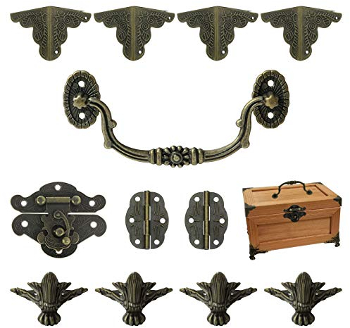 MOROBOR Antike Schlossriegel Scharniere Griff Box Eckenschutz Kit für DIY Box, Holz Schmuck Truhe Aufbewahrungsbox Füße Beine, Box nicht im Lieferumfang enthalten