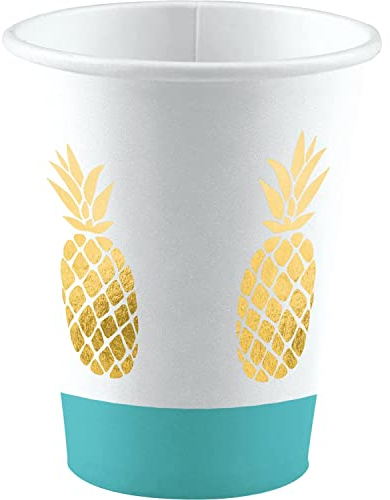 amscan 8 Becher * PINEAPPLE VIBES * für eine Sommer-Mottoparty oder Kindergeburtstag // Ananas Party Geburtstag Pappbecher Partybecher Cups
