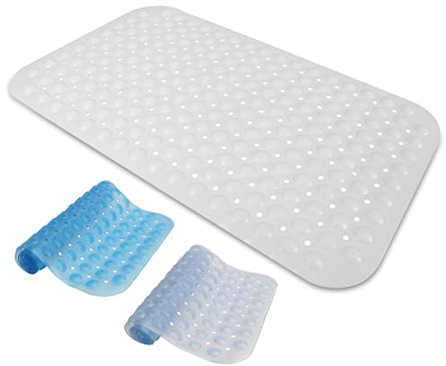 Top 3 Rectangular Bath Mat – 40 x 100cm Large Bath Shower Mat Grip – Blue, White and Transparent – Non-Slip Bath Mats For Inside Bath – Suction Cup Grip – Anti Mould Mats With Drainage Holes – (White)