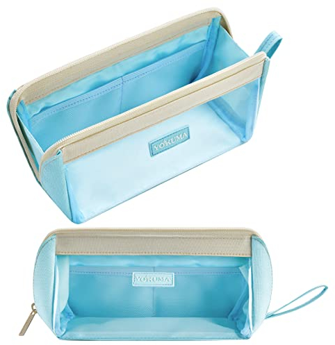 YOKUMA Federmäppchen mädchen mäppchen Durchsichtig federtasche federmappe etui Schule groß Kapazität für Teenager Erwachsene schlamppermäppchen federpenal Aesthetic Pencil case (Himmelblau)