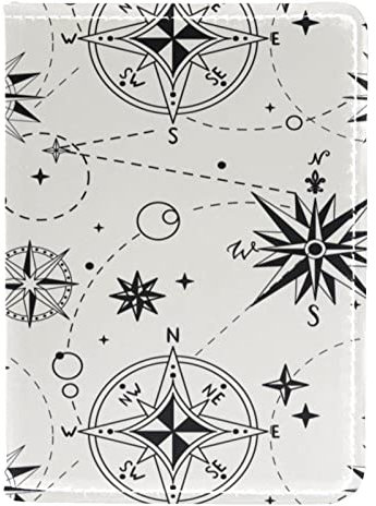 VAPOKF Compass Wind Rose Leather Passport Holder Cover Travel Wallet Case for Women Men, 4x5.5in
