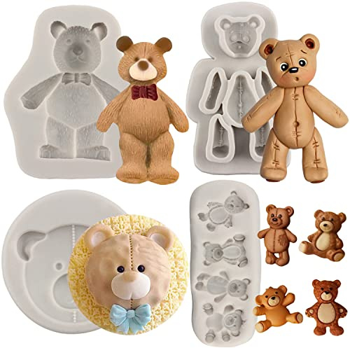 Sijiangmold Silikonform für Fondant, Bär, Süßigkeiten, Schokolade, zum Dekorieren von Kuchen, Blütenpaste, Modelliermasse, 4 Stück