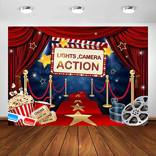 Avezano Hollywood-Filmnacht, Hintergrund für Geburtstagsparty, roter Vorhang, Teppich, Popcorn-Party-Dekorationen, Event, Auszeichnungen, Nacht, Filmzeremonie, Fotografie-Hintergrund, Foto-Requisiten