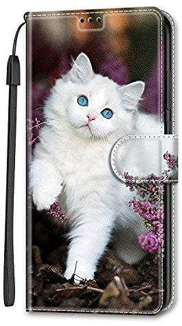 Ucikov Coque Housse Portefeuille pour Nokia C12,Premium Étanche PU Cuir Etui,HD Motif Chat Blanc