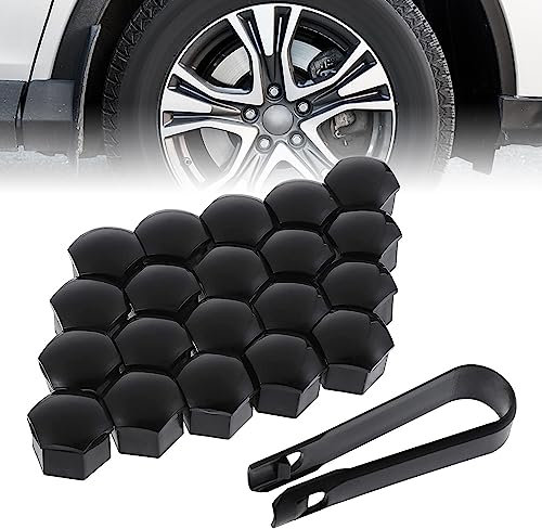 17mm Wheel Nut Covers, 20 Pcs Nut Caps Universal Wheel Bolt Covers with Removal Tool Set for Cars (Black)