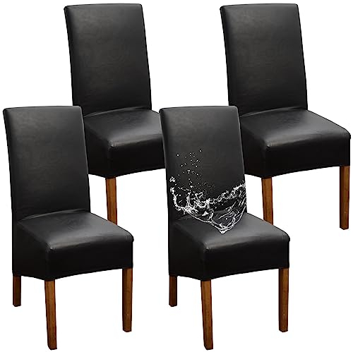 XL Stuhlhussen Wasserdicht PU Leder Stuhlbezüge Groß Stuhlbezug Universal Abnehmbarer Waschbarer Stühle Schutz (Schwarz,6 Stück)
