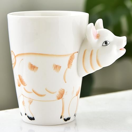 Arawat Lustige Tasse Schwein Süße Kaffeetasse Keramik Teetasse mit Löffel & Untersetzer 375 ml Groß 3D Kaffeebecher Witzige Tasse Espressotassen Kaffee Tasse Cappuccinotasse Cute Geschenk Schwein
