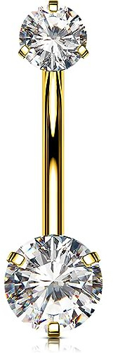 OUFER Body Piercing Bauchnabelpiercing Internally Titanium Nabelpiercing 10/12/14/16mm Belly Bars 14G Extra Long Navel Piercing Jewellery Gold Navel Bars Belly Button Piercing Jewellery
