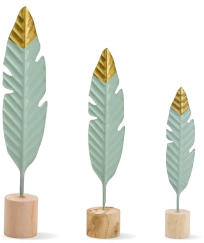 xianynow 3 Piezas de Esculturas Modernas de Madera y Metal con Plumas Decorativas - Artículos de Decoración para la Sala de Estar, Decoración de Figuras para el Hogar, Sala de Estar, Dormitorio