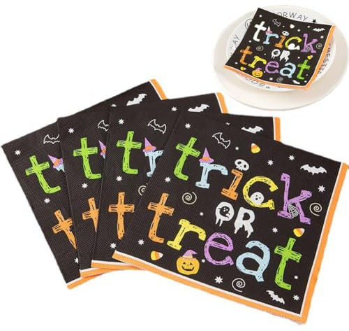 Wnddle 20 Stück Halloween Servietten, Party Serviette für Halloween Geburtstag Tischdeko, Partygeschirr Tischdekoration Tisch Dekoration, Gruselig Kürbis Fledermaus, 33x33cm